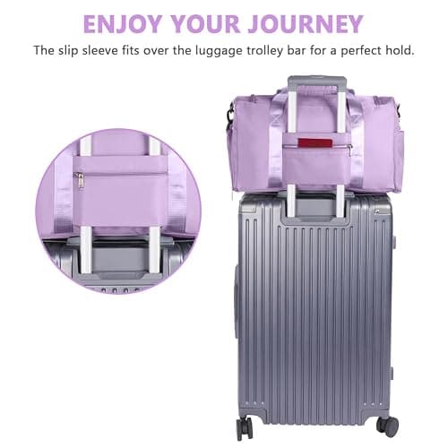 Foldable Travel Duffel With Wet and Dry Separation - Lightweight Large Capacity Holdall for Gym, Sports, Hospital, Overnight Weekend - Purple thumbnail 8