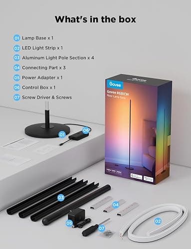 Govee RGBIC Smart Corner Floor Lamp, Standing Lamp Alexa APP Control, Smart Floor Lamp with Reactive Music Mode, 61+ Dynamic Scene, Color Changing, Modern Floor Lamp for Living Room, Bedroom, Kitchen - Black thumbnail 8