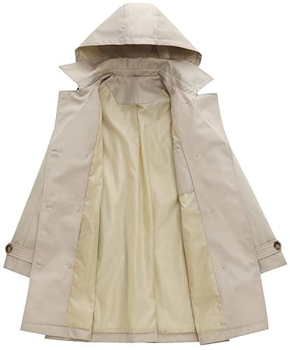 Chrisuno Women's Double Breasted Trench Coats Mid-Length Belted Overcoat Long Dress Jacket with Detachable Hood - Large - Khaki thumbnail 4
