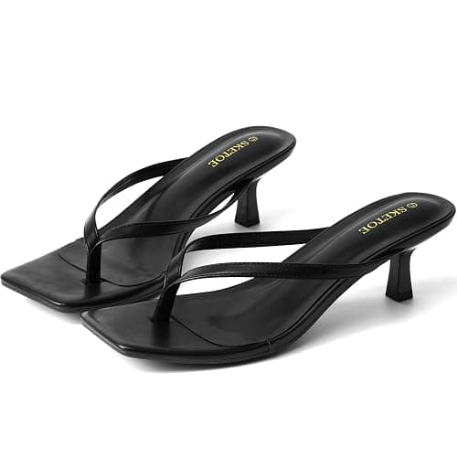 SKETOE Kitten Heels for Women Square Toe Sandals Flip Flop Heels Thong Sandals Comfortable Summer 2 Inch Heels Sandals thumbnail 4