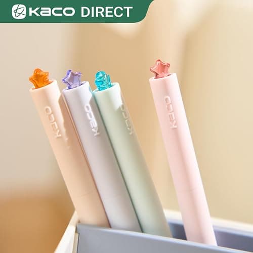 Kaco FIRST Gel Pens Cute Stationery Black Ink, 0.7 mm Medium Point, Aesthetic Cute Star Pens for Journaling (4 Bright Colors) thumbnail 3