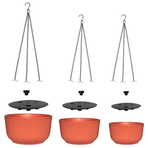 RooTrimmer Hanging Planters 9/10/11 Inch for Indoor Plants, 3 Pack Plant Hanger Outdoor with Drainage Holes, Self Watering Hanging Basket Flower Pot for Garden Home Decor, Light Coral thumbnail 7