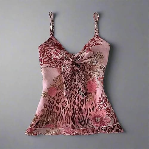 Emo Coquette Cropped Top Grunge 2000s Spaghetti Strap Tops Streetwear Vintage Camisole Y2k Cheetah Tops thumbnail 7