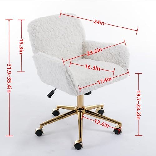 Beuiosda Faux Fur Vanity Makeup Desk Chair, Comfy Upholstered Office Chair with Wheels and Gold Metal Base, Modern Accent Swivel Vanity Chair Adjustable High, Chassis Can Be Tilted 40° (Black) thumbnail 2