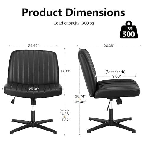 OLIXIS Criss Cross Legged Chairs Armless No Wheels Wide Seat Height Adjustable Swivel Padded PU Leather Home Office Desk Seating for Bedroom, Student, Study Room thumbnail 3