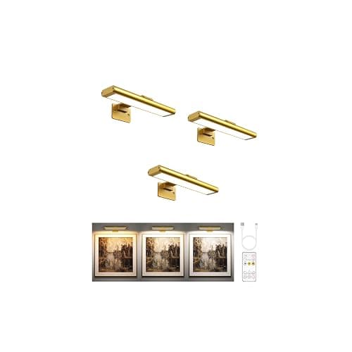 EZVALO Picture Light for Wall, Rechargeable 2400mAh Gold Lights Wireless with IR Remote, 3 Color & Dimmable Magnetic 7.87'' LED Lights Display for Painting, Living Room, Gallery, Bedroom Art(3P) - Image 1