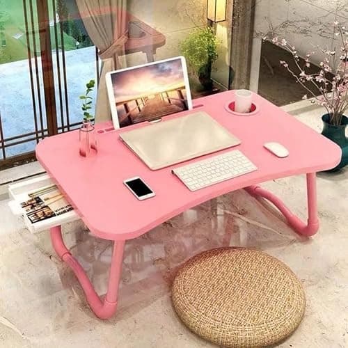 Laptop Desk Foldable Bed Table, Portable Lap Desk Laptop Bed Tray Table with Storage Drawer and Cup Holder, Lap TraysTables Notebook Stand Reading Desks Breakfast Tray for Beds Couch Sofa Floor – Pink thumbnail 8