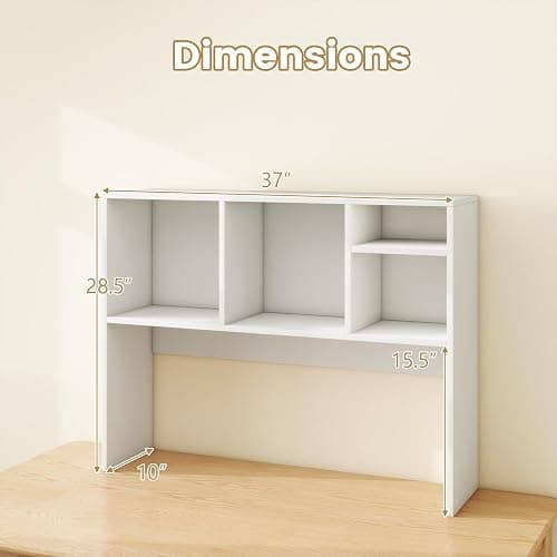 Giantex Desktop Bookshelf, Countertop Storage Hutch with 4 Shelves for Computer Desk, Dressing Tabletop Display Rack, Multipurpose Desk Hutch Storage Organizer for Home Office Dorm, White thumbnail 3