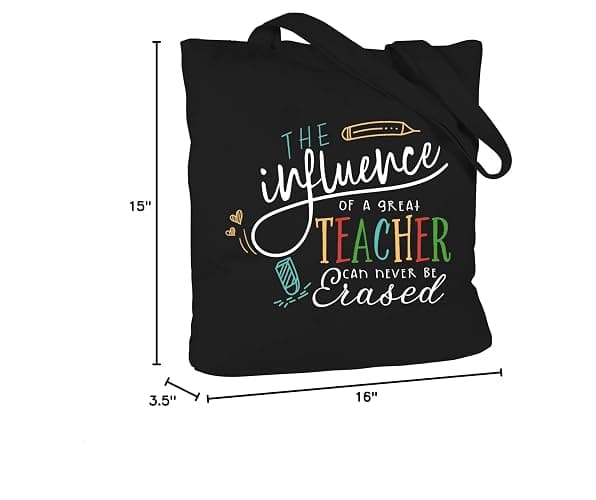 ELEGANTPARK Teacher Gifts for Women Black Teacher Bag Appreciation Gifts | Large cotton bag with inner pocket for end of year, thank you, retirement, graduation and mentor gifts thumbnail 3