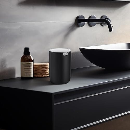 EKO Fandy 0.4 Gal/1.5L Mini Tabletop Trash Bin with Swing-Lid, Desktop Trash Can for Bathroom Countertop, Vanity, Coffee or Office, Small Garbage Bin (Black) thumbnail 9