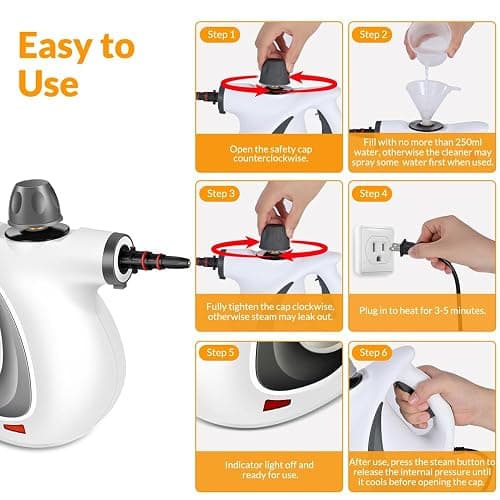 Handheld Pressurized Steam Cleaner with 12 pcs Accessories, Steamer for Cleaning, Steam Cleaner for Home Use, Steamer for Cleaning Car, Furniture, Floor, Upholstery, Grout and Tile, Deep Gray thumbnail 6