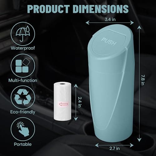 Car Trash Can Bin with Lid - Car Garbage Can Cup Holder - Dark Green Mini Leakproof Vehicle Trash Garbage Can Bin with 20pcs Trash Bags-Car Organizers and Storage for Front Back Seat Accessories thumbnail 7