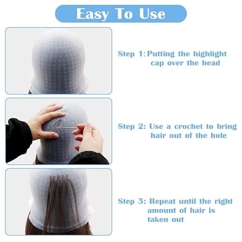Punched Hole Silicone Highlight Hair Cap with Hair Coloring Brushes and Needle,Highlighting Frosting Cap,Highlight Cap,Professional Salon Silicone Hairdressing Tools for Women Men thumbnail 5