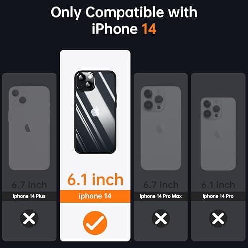 Supdeal Shockproof Clear Case for iPhone 14, [Not Yellowing] [10FT Military Drop Protection] Hard Clear Back Four Corner Airbags Drop Protection Phone Cover, 6.1 inch, Black thumbnail 7