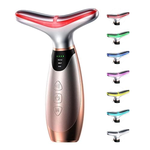 Pedete Facial Massager, 7 Colors Red Light Therapy for Face and Neck, Face Lift Device with 113°F Heating Vibration for Multi Skin Care - Image 1