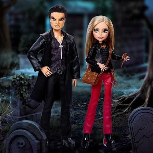 Monster High Skullector Buffy The Vampire Slayer Doll 2-Pack | Buffy and Angel Collector 2-Pack in Faux-Leather Clothes with Accessories like Stake and Crossbow, Doll Stands, JLL00 thumbnail 2