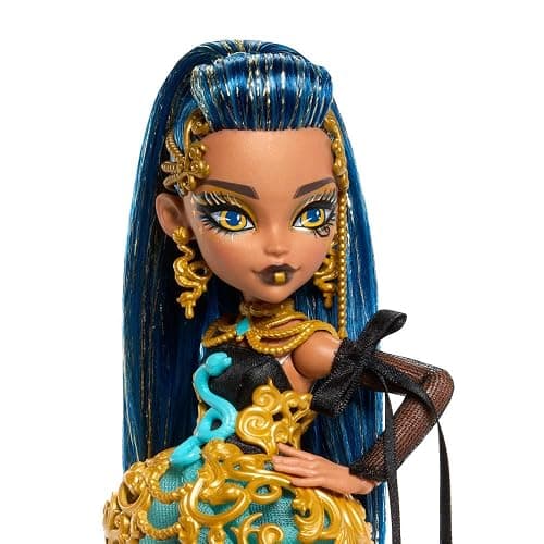 Monster High Scary Sweet Birthday Doll, Cleo De Nile in Golden Party Dress with Themed Accessories Like Invite, Balloon, Gift, Lipstick and More thumbnail 5