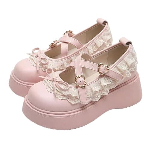 ZQW Women's Kawaii Lolita Chunky Mary Jane Shoes with Bow Cute Aesthetic Round Toe Goth Platform Dress Pumps Sweet Flats - Image 1