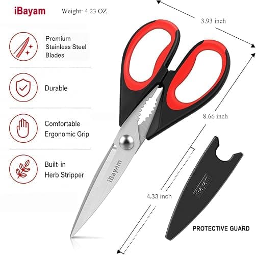 iBayam Kitchen Scissors All Purpose Heavy Duty 2 Pack with Protective Sheath, Stainless Steel Shears Kitchen Utensils Set for Cutting Food Cooking Meat Poultry Dishwasher Safe Soft Comfort-Grip thumbnail 2