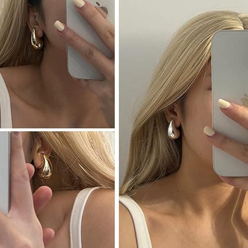 Teardrop Earrings Dupes for Women Gold Chunky Hoop Earring Dangle Earrings Water Drop Hypoallergenic Earring for Women thumbnail 6