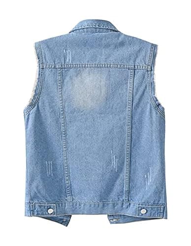 VIEWON Women's Casual Denim Waistcoat Frayed Sleeveless Ripped Jacket Vest with Pockets thumbnail 2