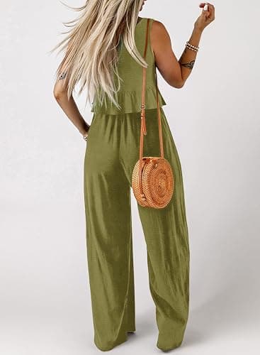 Dokotoo Pants Sets Women 2 Piece Outfits Sleeveless Round Neck Tank Tops Matching Sets for Women Elastic Waist Wide Leg thumbnail 2