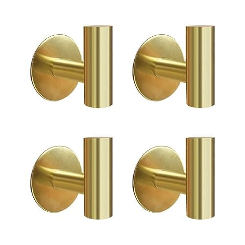 Augegel Adhesive Towel Hooks, Brushed Gold SUS 304 Stainless Steel, Coat Robe Sticky Hooks for Bathroom Wall Stick On (Brushed Gold, 4 Pcs) - Image 1