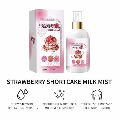 Strawberry Shortcake Body Mist – Hydrating Milk Spray with Sweet Fruity Scent, Lightweight & Refreshing Fine Mist for Daily Moisture and Skin Comfort – 100ml (1PC, Strawberry Shortcake) thumbnail 3