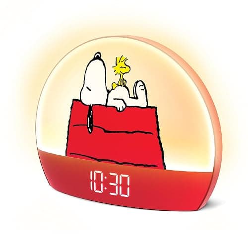 Peanuts Snoopy Sunrise Alarm Clock – Vibrant Snoopy Edition with Multicolor Lights, USB Charging, LED Display, Gentle Wake-Up Simulation, and Handy Snooze Function, Red thumbnail 3