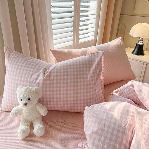 Nayoroom Gingham Duvet Cover Queen Size Pink White Plaid Checkered Comforter Cover Grid Farmhouse Bedding Set 3 Pcs Soft Breathable Washed Microfiber Gifts for Women Men thumbnail 7