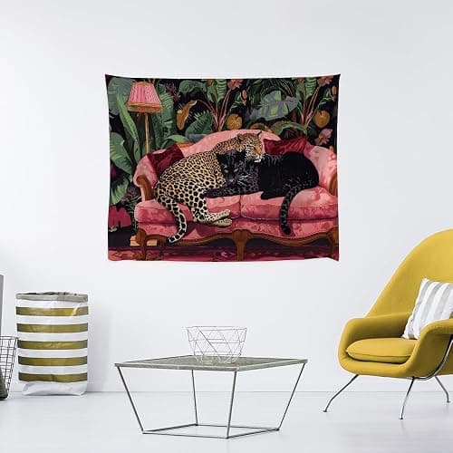 Maximalist Eclectic Cheetah Tapestry Wall Hanging Snuggly Leopard Panther In a Vintage Couch Prints Tapestries Leopard Bedroom Dorm Living Room Wall Decor 30x40inchwhite thumbnail 6