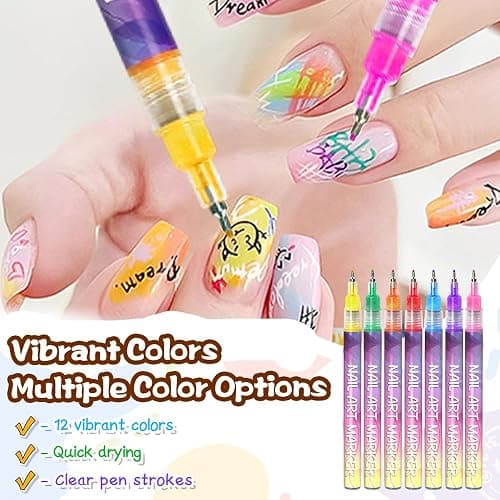 12 Colors Nail Art Pens Set, Nail Art Markers Polish Pen for 3D Nail Art, Drawing Painting Liner Brush for DIY Nail Art Beauty Adorn Manicure Tools (12 colors) thumbnail 6
