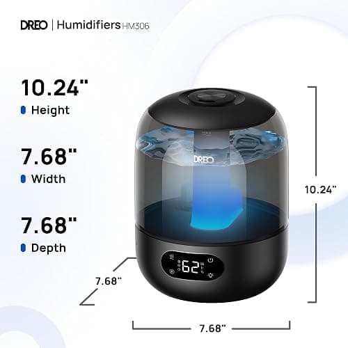 Dreo Humidifiers for Bedroom, 3L Top Fill 30H & 26dB Quiet Runtime for Large Room, Cool Mist Ultrasonic Humidifier with Humidity Sensor, Night Light for Home, Baby, Nursery, Plants, 360° Nozzle, Black thumbnail 2