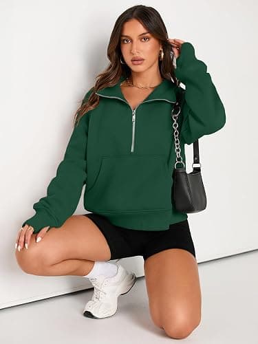 AUTOMET Womens Sweatshirts Half Zip Cropped Pullover Fleece Quarter Zipper Hoodies 2025 Fall Fashion Outfits Clothes thumbnail 4