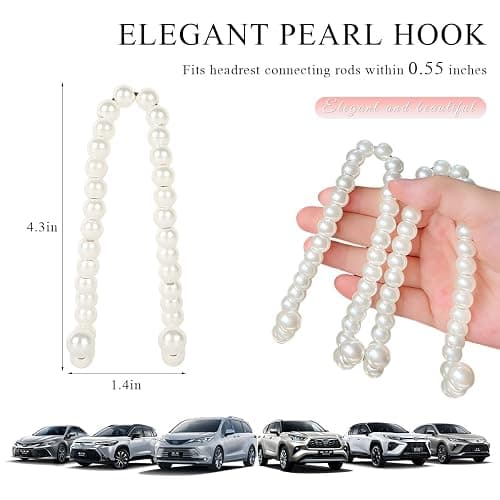 DXNQ 4 PCS Elegant Pearl Car Seat Headrest Hook, Cute Car Seat Hook Hanger Storage Organizer for Handbag Purse, Interior Decoration Headrest Hanger for Women Girls, Car Accessories thumbnail 2