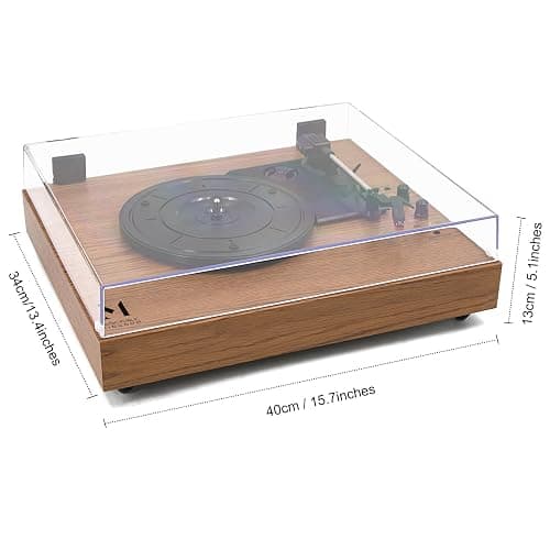 MPK Vintage Style 3 Speeds Wireless Input Record Player, Built-in Dual Premium Speakers,Belt Drive,RCA Output,Aux in,Fulll Size Platter Turntable, Yellow Wood thumbnail 6