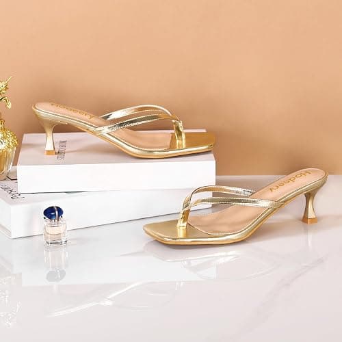 Hodeery Women's Kitten Heels Thong Sandals Open Square Toe Flip Flop Low Heels 2.5 Inch Slip On Sexy Women Dressy Slide Shoes for Casual thumbnail 4