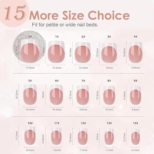 French Tip Press on Nails - 240Pcs Short Fake Nails Set - 15 Size Acrylic Full Cover Artificial Fake Nails, Natural Color - French Tip Press on Nails Short Square DIY Nail Extensions thumbnail 7