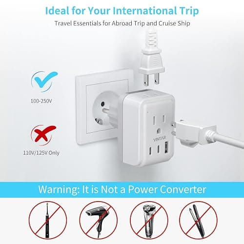 European Travel Plug Adapter Kit, VINTAR International Plug Adapter with 3 USB Ports (2 USB C,3.4A) 2 American Outlets, Type C,G,E/F Detachable Attachments, Adapter for US to UK Europe France Italy thumbnail 6