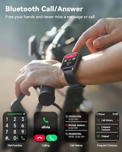 Smart Watches for Women/Men, Smart Watch for Android Phones and iPhone Compatible, Alexa Built-in, 1.8" Fitness Watches for Women, IP68 Waterproof /Bluetooth Call, Heart Rate/Sleep Monitor, Black thumbnail 2