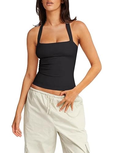 LASLULU Womens Sexy Halter Sports Bra Workout Tops Wirefree Sleeveless Gym Yoga Tank Tops Y2k Casual Crop thumbnail 6
