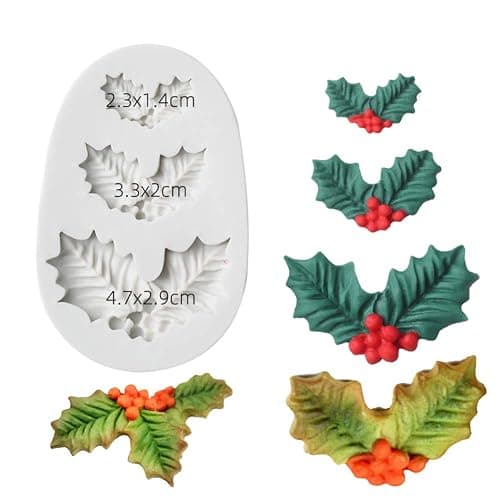 Christmas Fondant Mold Set of 5 Pieces- 3D Snowflake, Christmas Tree, Reindeer, Holly Leaf, Cupcake Topper for Cake Decorating Tools thumbnail 8