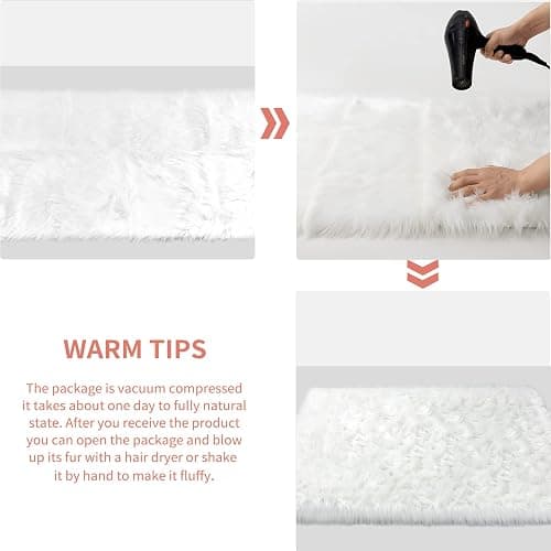 Ciicool Ultra Soft Faux Sheepskin Fur Rug Fluffy Rug for Bedroom Fuzzy Carpet for Living Room Kid's Room Nursery Decor, White 2 x 6 Feet thumbnail 8
