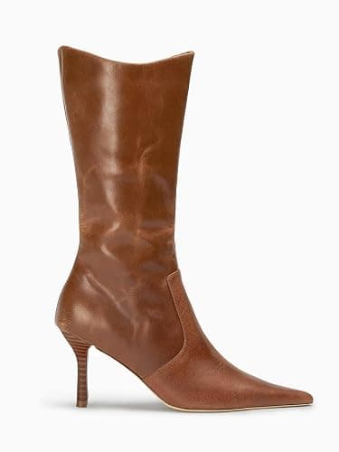 Coutgo Womens Mid Calf Boots Pointed Toe High Heel Long Boots Side Zipper Winter Dress Shoes thumbnail 6