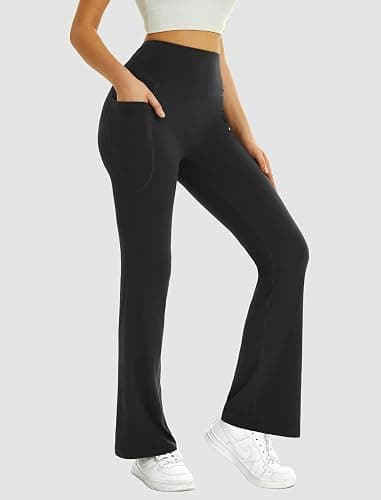 FireSwan Women's Flare Yoga Pants with Pockets High Waist Flared Leggings Bootcut Gym Workout Pants Tummy Control thumbnail 2