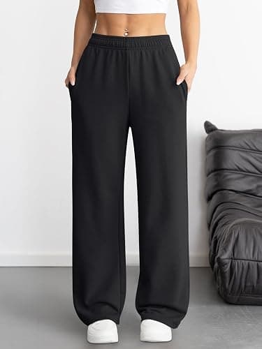 ATHMILE Women's Wide Leg Sweatpants High Waisted Baggy Interior Drawstring Joggers Straight Leg Sweat Pants with Pockets thumbnail 2