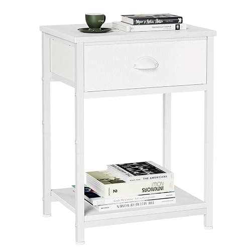 Furologee White Nightstand with Fabric Drawer, Small Side Table for Small Spaces, 2 Tiers Storage Shelves End Table, Night Stand for Living Room, Bedroom, Dorm - Image 1