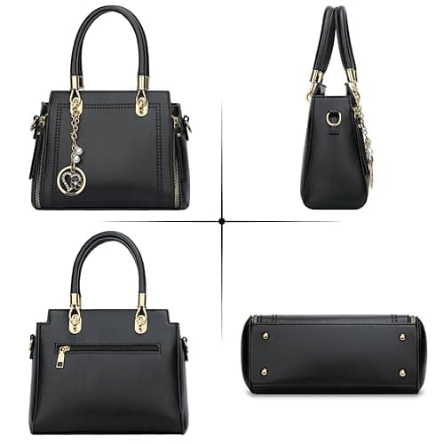 KKXIU Stylish Women Satchel Purses and Handbags Vegan Leather Top Handle Shoulder Crossbody Bag - Black 1 thumbnail 3