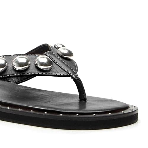 Riekhany Studded Thong Sandals for Women Round Clip Toe Slip On Flip Flops Slides Comfortable Contrast Tacked Slipper Shoes thumbnail 4