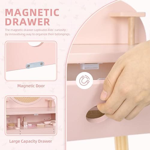 OOOK Kids Vanity Table and Chair Set, Pink Girls Vanity with 11 Pcs Accessories, Enough for Real and Pretend Makeup, Toddler Vanity for 3 Year Old and Up as Ideal Gift thumbnail 6